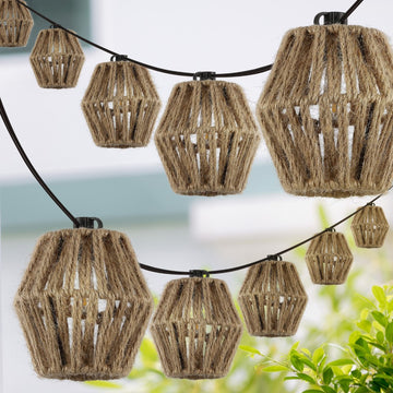 Samara 10-Light Indoor/Outdoor 10 ft. Mid-Century Classic Incandescent C7 Lantern Hemp Rope Shaded String Lights - JONATHAN Y